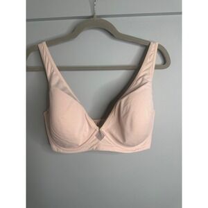 ThirdLove 24/7 Cotton Plunge Bra Pink 34F Pima Cotton Memory Foam Underwire